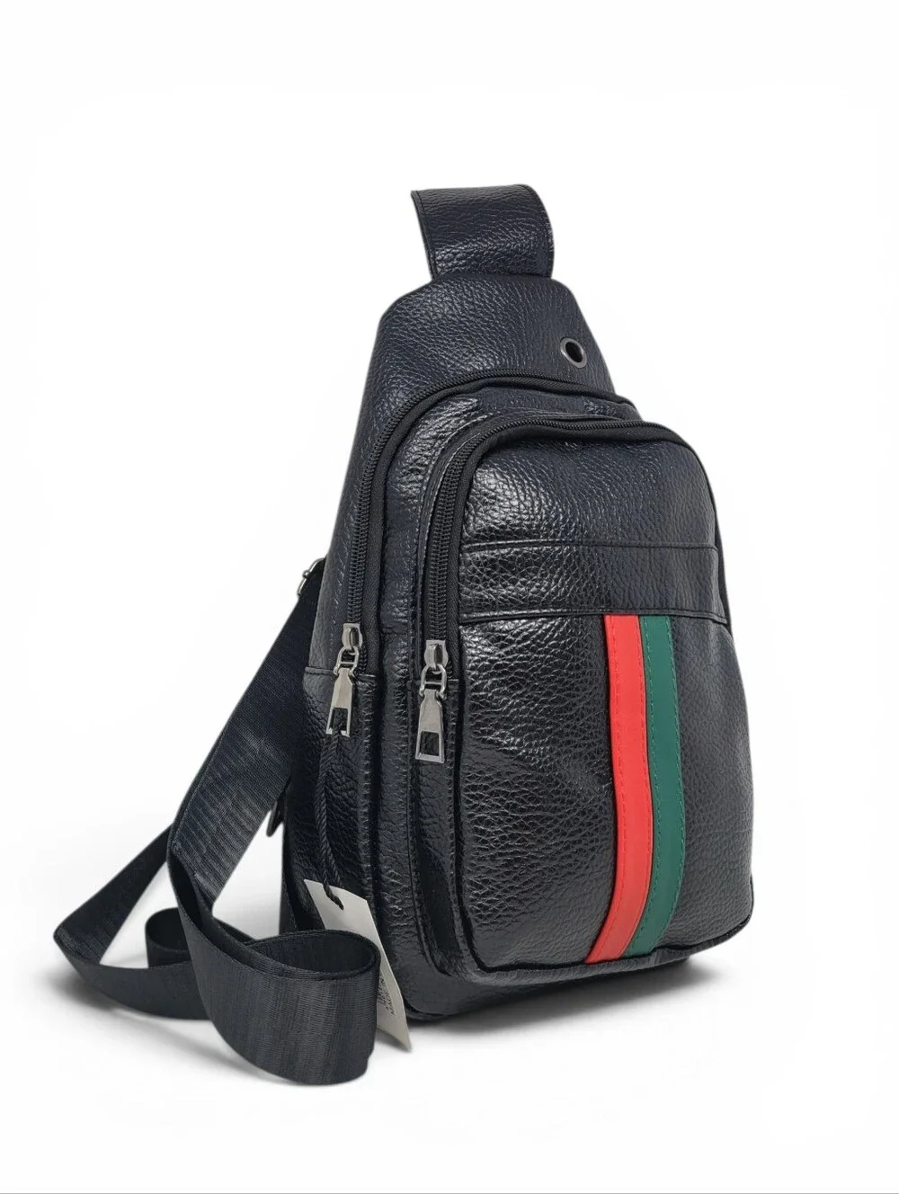 Black messenger, Sling, Crossbody Bag, with Red And Green Stripes